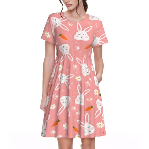 Easter Bunny Women's Dresses Short Sleeve Nightdresses for Summer