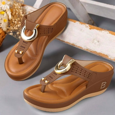 

Elegant Choise Women Anti-Slip Orthopedic Sandals Casual Beach Comfy Shoes Flip Flops Mid-Wedge