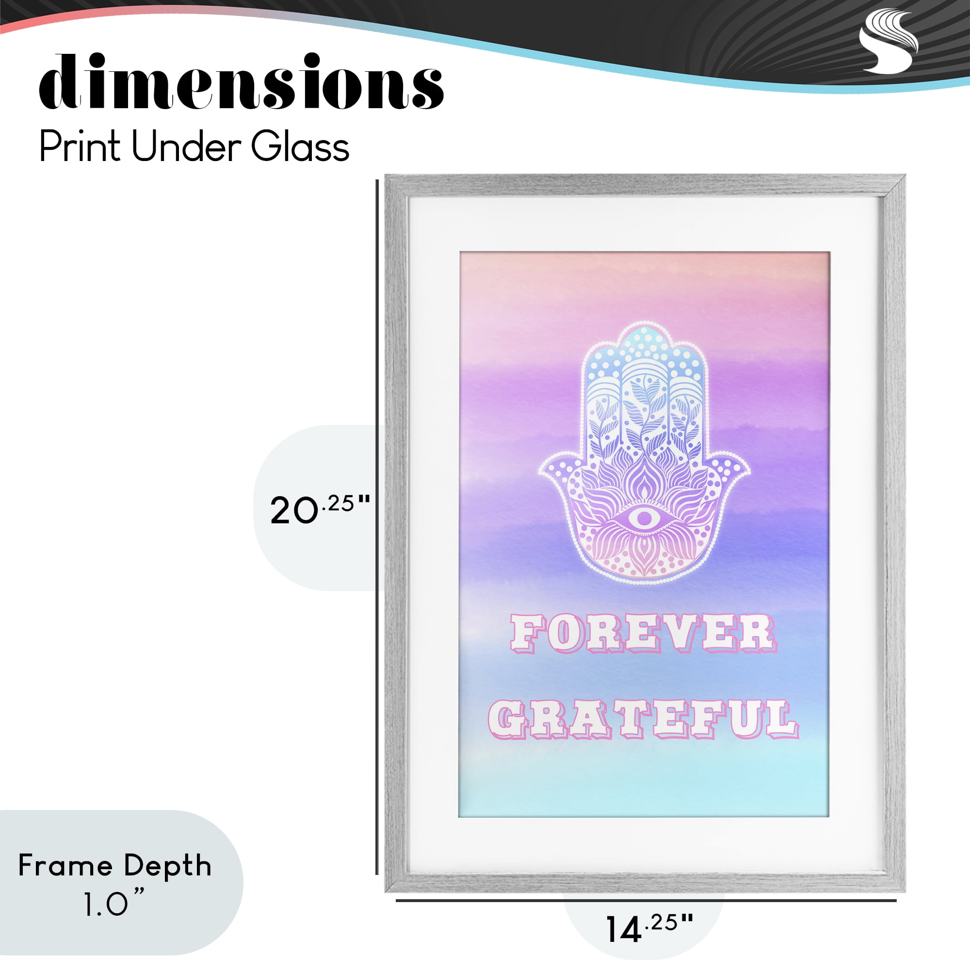 Stupell Industries Forever Grateful Hamsa Gray Framed Print Under Glass, design by Pooja Dave