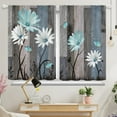 thumbnail image 2 of Teal Daisy Floral Kitchen Curtains Rustic Brown Wooden Small Window Curtains Farmhouse Flower Curtains for Kitchen Retro Country Bathroom Curtains Window Treatment Drapes 27.5x39 Inch 2 Panels, 2 of 4
