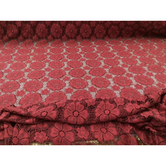 Embroidered Stretch Lace Apparel Fabric Sheer Floral Cranberry YY311