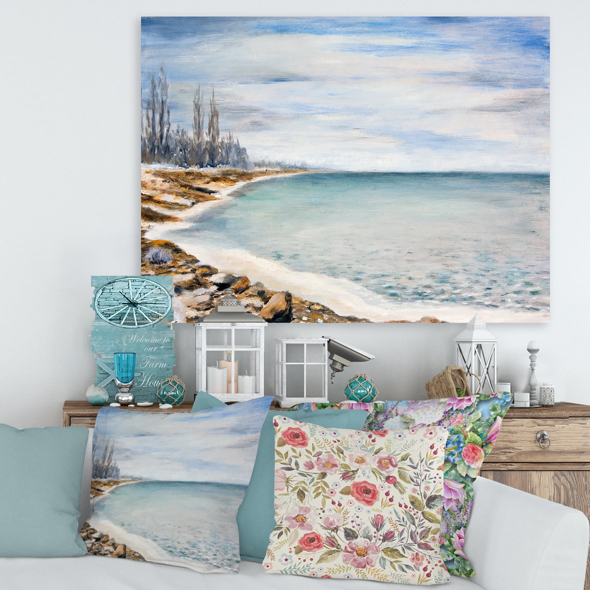 Designart ' Beach Is Covered With Ice ' Nautical & Coastal Canvas Wall Art Print