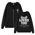 thumbnail image 6 of Jesus Hoodie for Men God Loves You Print Zip Up Christian Faith Sweatshirt Y2K Spring Fall Black S, 6 of 6