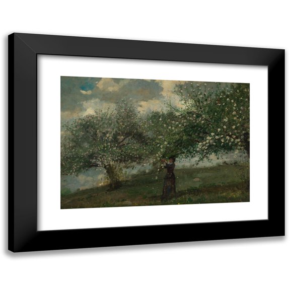 Winslow Homer 14x11 Black Modern Framed Museum Art Print Titled - Girl Picking Apple Blossoms (1879)