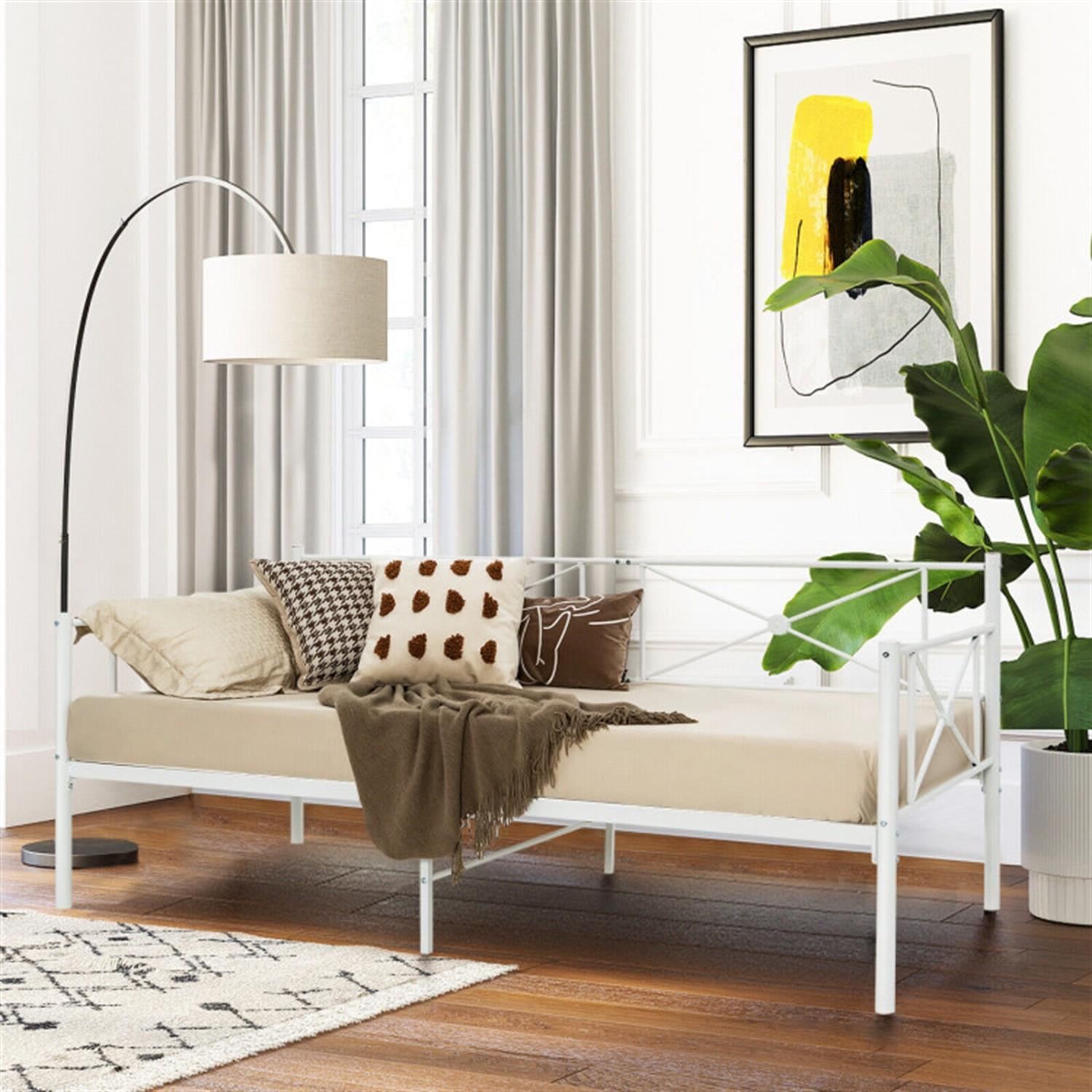 Demi Bonn Metal Daybed Frame Twin Size with Slats, Modern Bed Frame for Teens, White