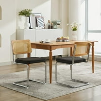 Aukfa Linen Dining Chair Set of 2, Cantilever Upholstered Kitchen Side Chairs Accent Chair with Rattan Back & Stainless Chrome BaseBlack