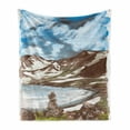thumbnail image 1 of Landscape Soft Flannel Fleece Throw Blanket, Artwork of Snowy Mountains Clouds and a Lake, Cozy Plush for Indoor and Outdoor Use, 60" x 80", Avocado Green Brown, by Ambesonne, 1 of 6