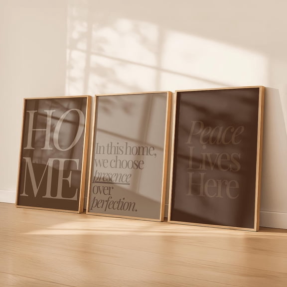 Brown Wall Art Minimalist Typography Cozy Neutral Quote Warm Earth Tone Decor Set 3 Unframed Paper Print 8x12