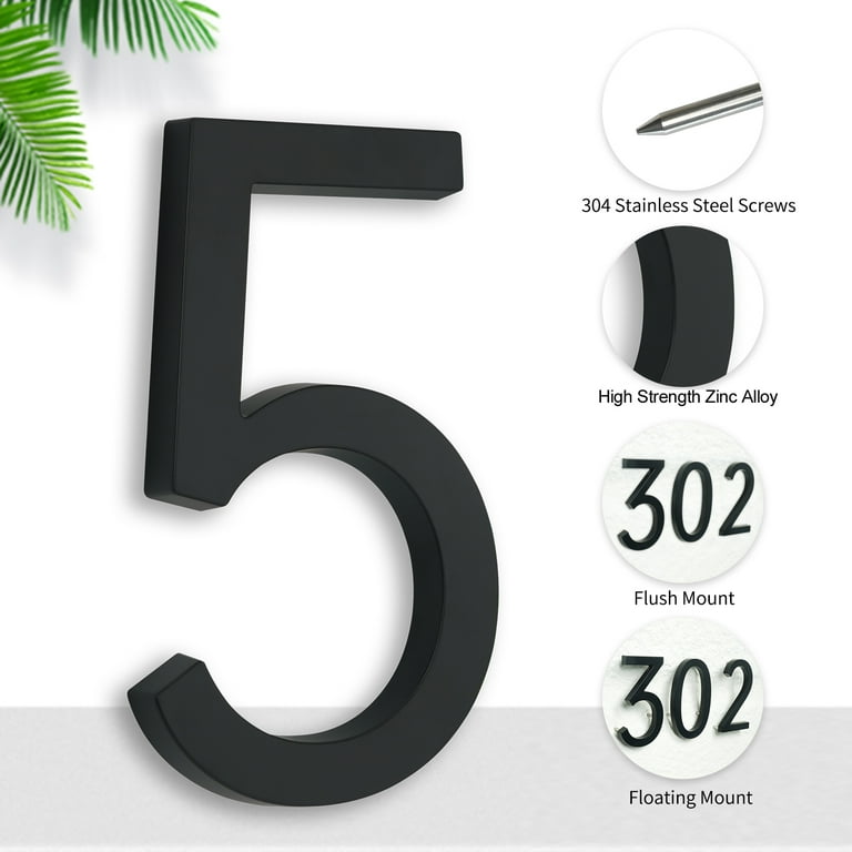 5 inch Floating House Number, Modern Metal Address Plaque Sign Modern House Numbers, Outdoor Mailbox Number with Nail Kit, Coated Black, 911