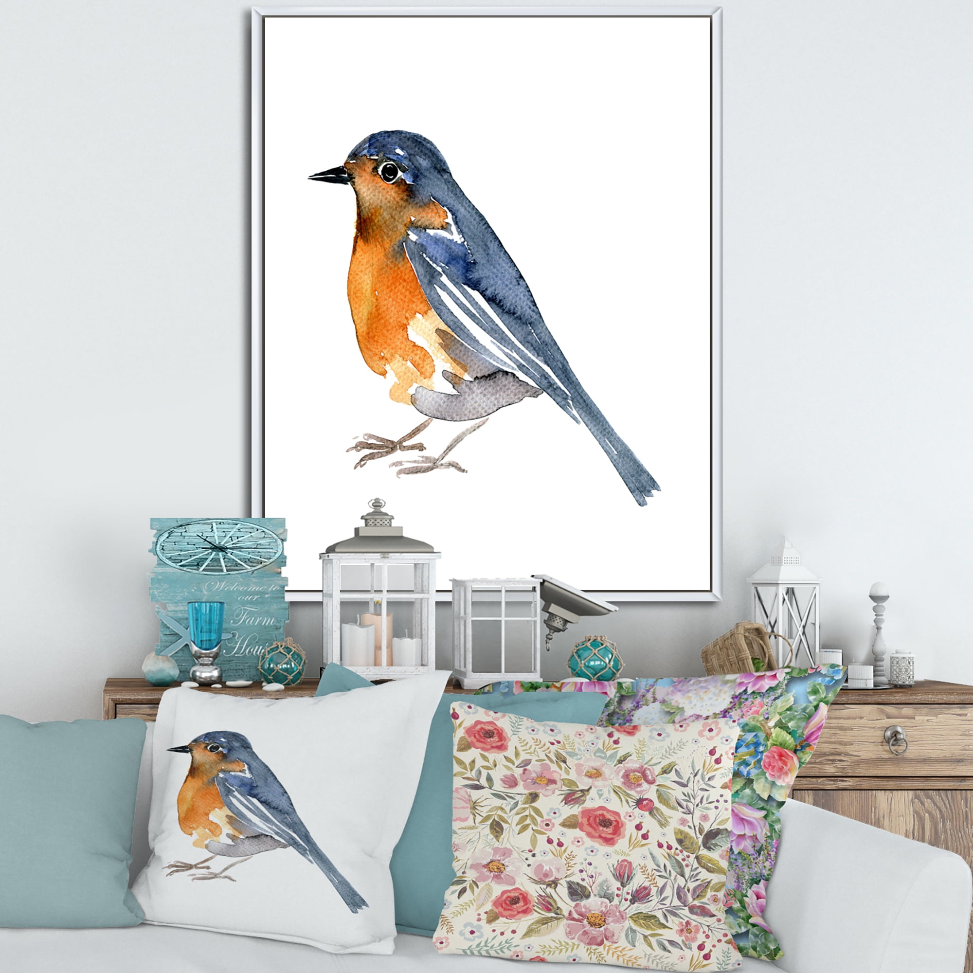 Designart 'Ancient Orange Bird' Traditional Framed Canvas Wall Art Print
