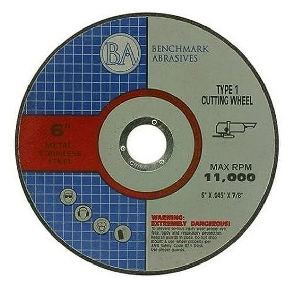 Benchmark Abrasives 6" Aluminium Oxide Quality Thin Cut Off Wheel, 0.045" Thick 7/8" Arbor - 100 Pack