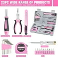 thumbnail image 3 of 23 piece manual tool set with storage box, carbon steel pink tools for home, dormitory, and office maintenance, tool kit, plastic storage box, car tool set, 3 of 6