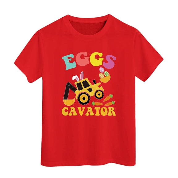 MUXiin Girls Easter Shirts Size 7/8 3d Prints Short Sleeve T Shirts Fashion Easter's Day Tee Shirt Clothes for Girls Easter Gifts for Boys(Red,6-7 Years)