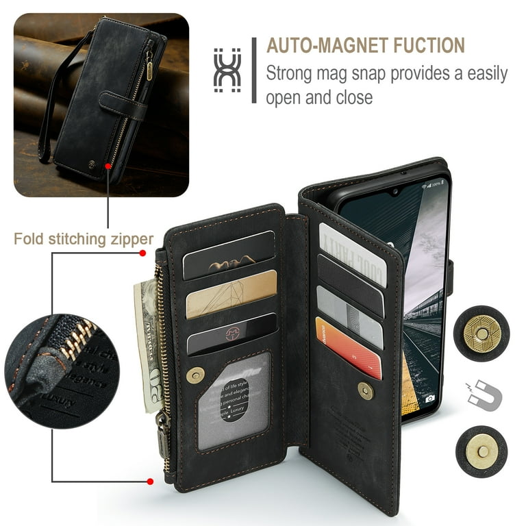 Dteck Wallet Case for Samsung Galaxy S23 Ultra ,Magnetic Retro Leather Case  Flip Folio Zipper Purse with Card Holder Slot Kickstand Shockproof Phone Cover  for Samsung Galaxy S23 Ultra 5G,Black 