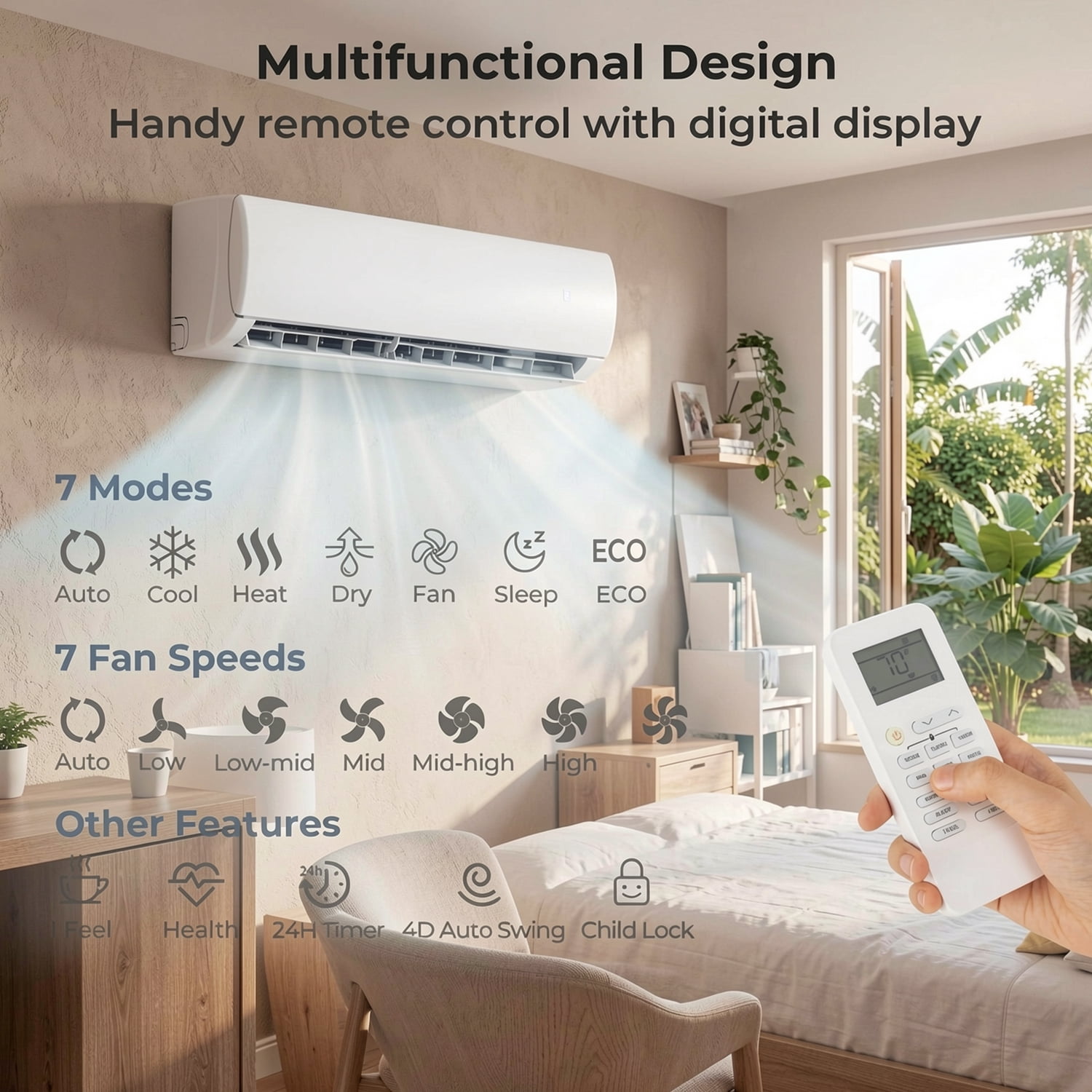 ALPULON 23000 BTU Ductless Mini Split Air Conditioner & Heater, WiFi Enabled Inverter Heat Pump, Works with Alexa, Energy Efficient AC Cooling & Heating System
