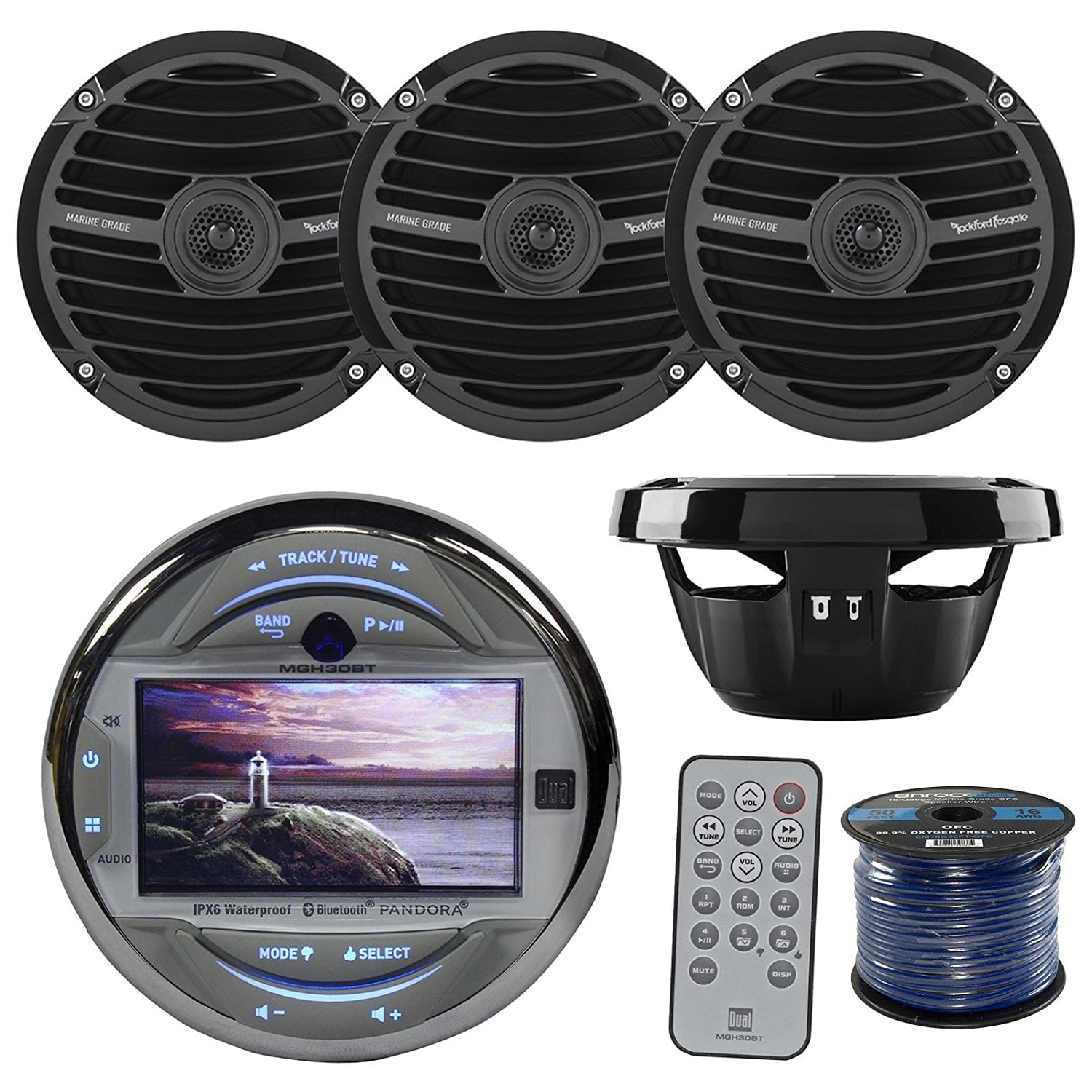 Marine Audio Package Of Dual Electronics MGH30BT Marine Gauge Style