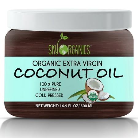 Organic Extra Virgin Coconut Oil by Sky Organics 16.9 oz (1 pack)-USDA Organic, Cold-Pressed, Kosher, Cruelty-Free, Fairtrade, Unrefined-Ideal Skin Moisturizer, Hair Treatment & Baking by Sky