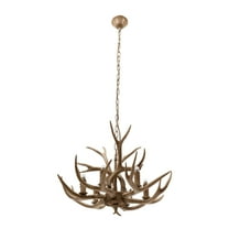 Autrinix Rustic Chandelier, Brown Resin Antler Light Fixture With 6 Candle-Style Sockets, Western Hunting Lodge Style For Living Rooms & Dining Areas