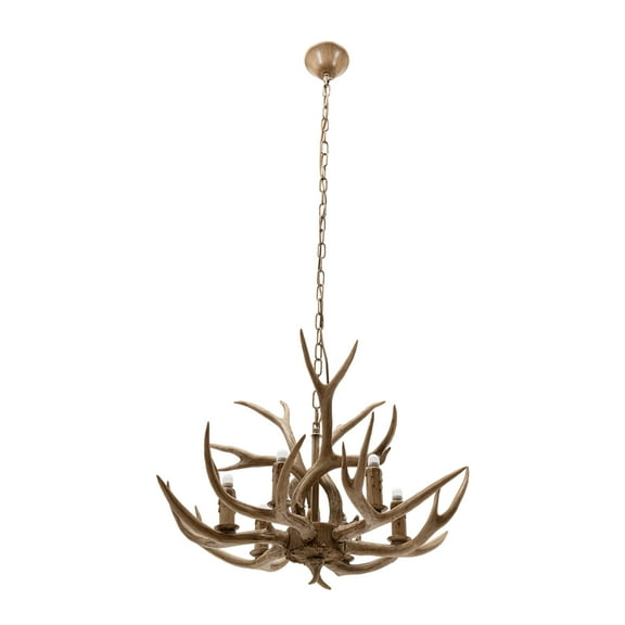Autrinix Rustic Chandelier, Brown Resin Antler Light Fixture With 6 Candle-Style Sockets, Western Hunting Lodge Style For Living Rooms & Dining Areas