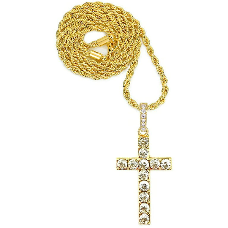 HH BLING EMPIRE Gold or Silver Diamond Cross Pendant Necklace for Men Women  with Iced Out Chains 24 Inch 