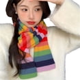 thumbnail image 3 of Women's Rainbow Color Block Knitted Scarves Korean Style Versatile Warm for Autumn Winter, 3 of 5