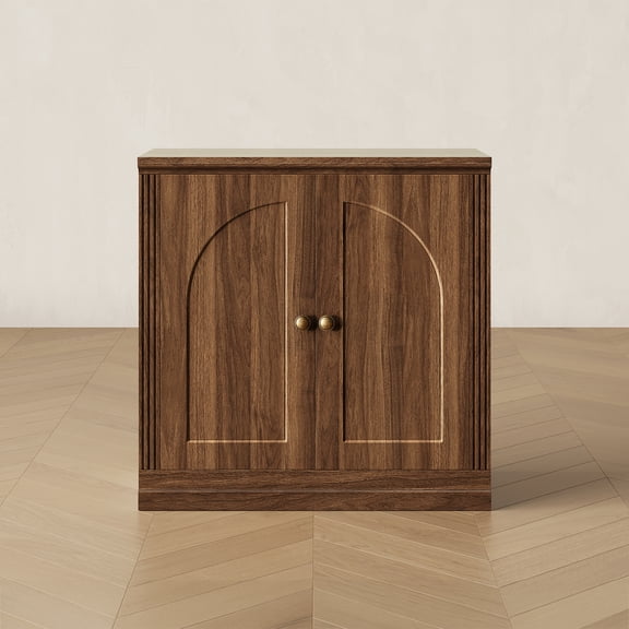 BEDEEP Storage Cabinet with Doors & Shelves, Modular Fluted Accent Arched Cabinet, Small Sideboard Buffet Coffee Bar Kitchen Pantry Cabinet, Media Console Credenza for Living Room, Bedroom, Walnut