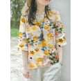 thumbnail image 5 of ZANZEA Women 3/4 Sleeve Blouse Floral Print Crewneck Cotton Linen Casual Shirt Tops, 5 of 12