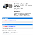thumbnail image 2 of Front Brake Pad and Rotor Kit - Compatible with 2002 - 2005 Mercedes-Benz ML500 2003 2004, 2 of 2