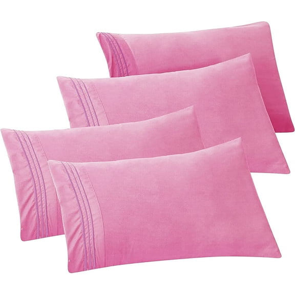 Mocassi 4-PACK Solid Pillowcases 1500 Thread Count Egyptian Quality,Easy Slip-On, 4-Piece Set, King Pillowcase, Light Pink