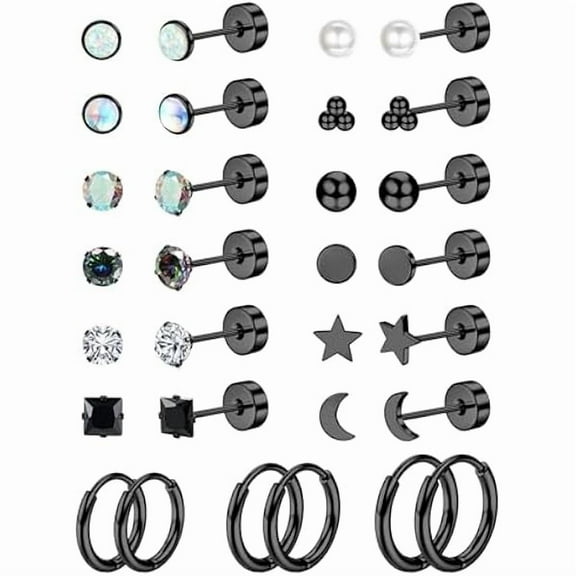 ZLC Hypoallergenic Flat Back Stud Earrings for Women Men Surgical Stainless Steel Earrings for Sensitive Ears Small Stud Hoop Silver Gold Black Earrings Cartilage Earring Set for Multiple Piercing