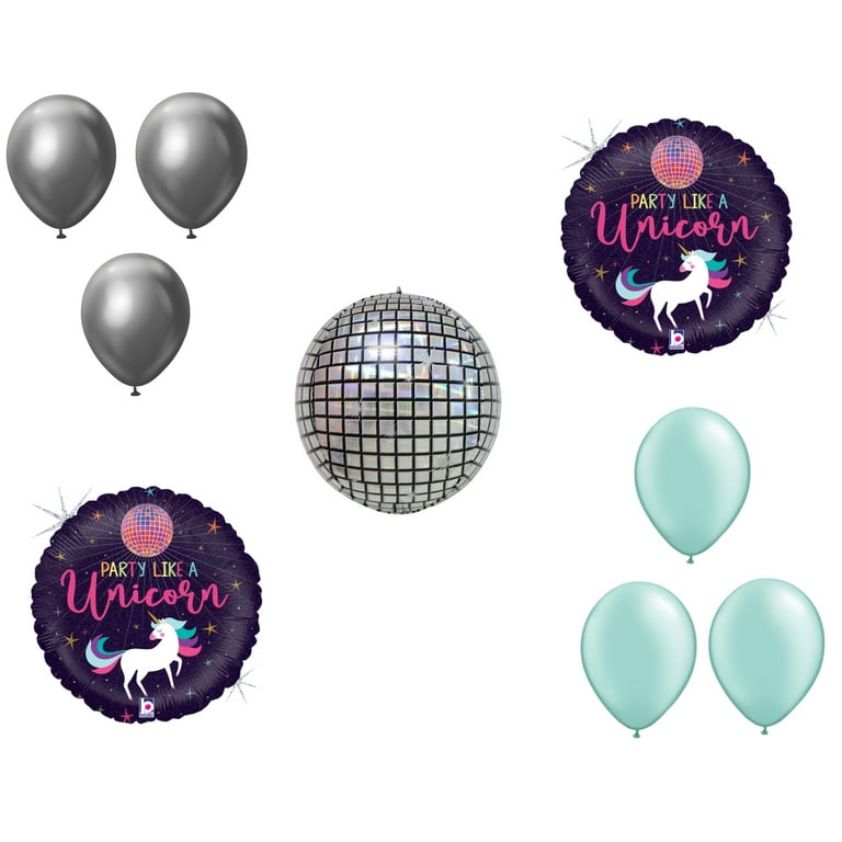 LOONBALLOON DiscoTheme Balloon Set, 2x Birthday Unicorn Party Holographic  Balloon, 20 inch DISCO BALL 4D HOLOGRAPHIC and 6x latex balllons