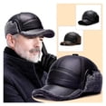 thumbnail image 3 of Men's Winter PU Leather Baseball Cap with Earflaps, Thick Warm Windproof Dad Hat, 3 of 6