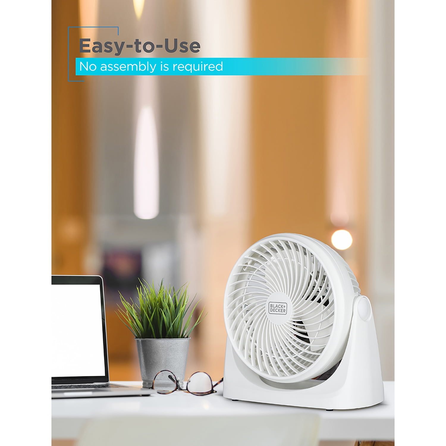 BLACK+DECKER BFTU107W 7-In. 3-Speed Portable Turbo Table Fan with Adjustable Tilt, White
