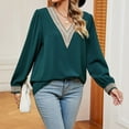 thumbnail image 5 of Women Lace Vneck Top Shirts Long Sleeve Tshirt Dressy Business Puff Tee Blouse Tops, 5 of 6