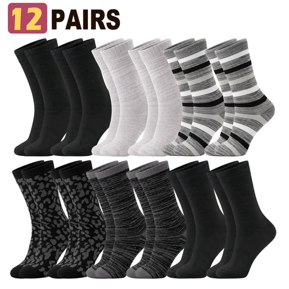 Women's Crew Dress Socks 12 Pairs, Soft, Breathable, Seamless Toe, Size 9-11