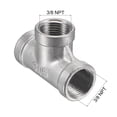 thumbnail image 2 of Unique Bargains 3/8 NPT Female Thread Tee Pipe Fitting Hose Adapter 304 Stainless Steel, 2 of 5