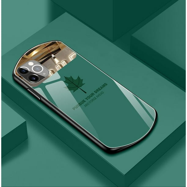 Funda de teléfono de vidrio templado de hoja de arce ovalada bonita de lujo para iPhone 14 13 12 11 Pro Max XS XR X SE 8 7 6 Plus, funda de silicona con espejo Tan Jianjun unisex