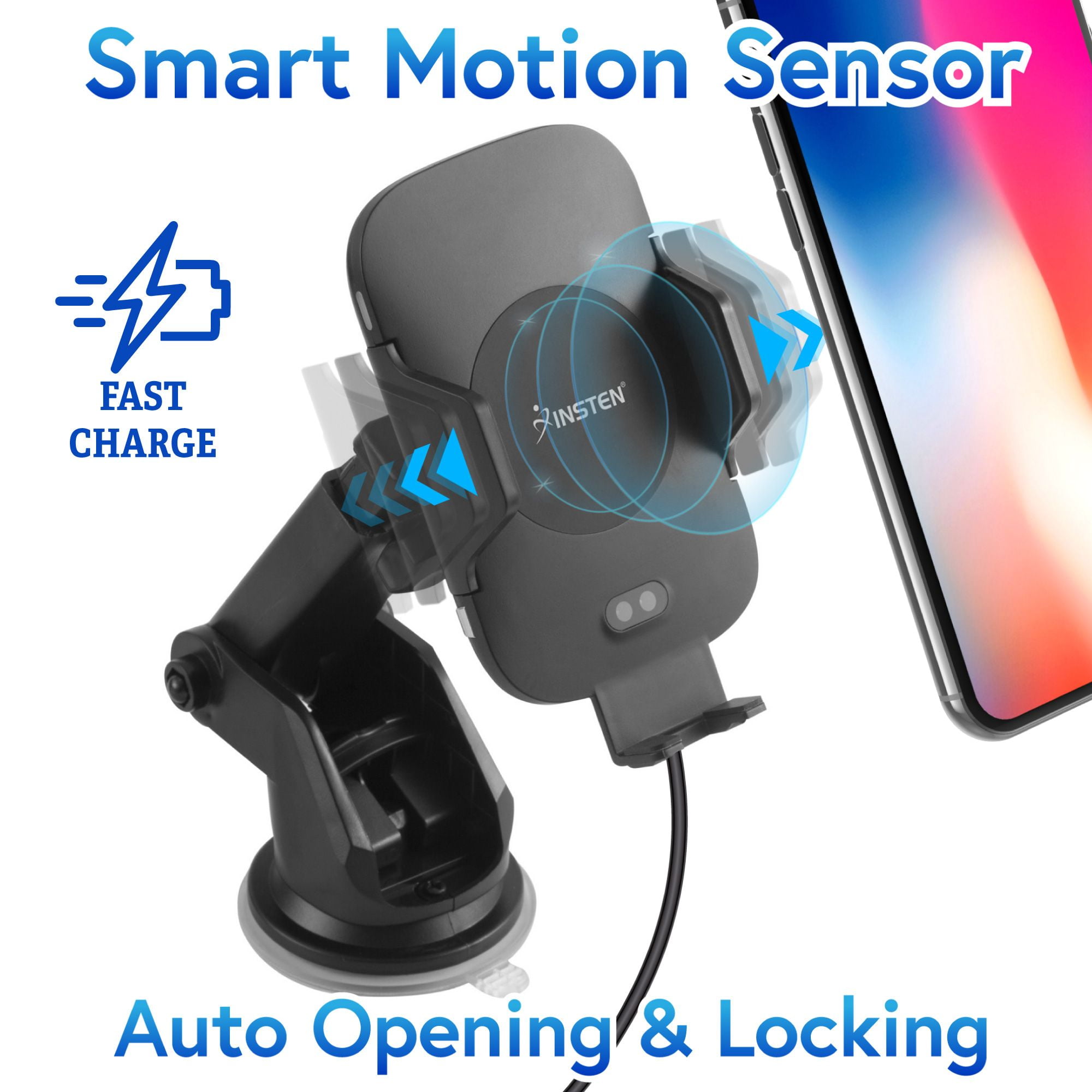 Insten Wireless Car Charger Mount Motion Sensor Dashboard Windshield