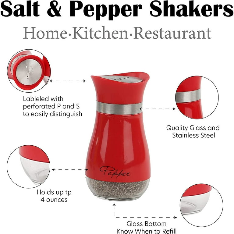 Salt and Pepper Shakers set,4 oz Glass Bottom Salt Pepper Shaker with  Stainless Steel Lid for Kitchen Cooking Table, RV, Camp,BBQ Refillable  Design