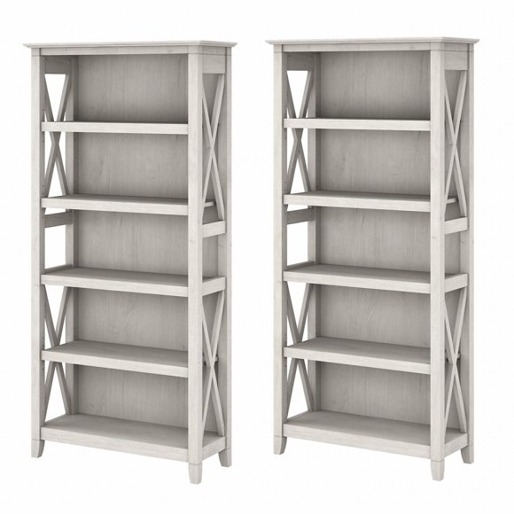 Bush Furniture Key West 5 Shelf Bookcase Set in Linen White Oak