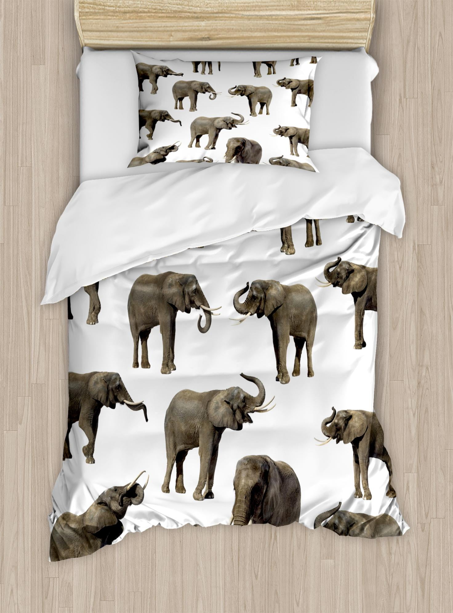 Elephant Duvet Cover Set Group Of Elephants Tusk Ear Large Wild