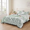 thumbnail image 2 of Twin Quilt Set 68''x86'', Sage Green Coastal Turtle Lightweight Summer Bedspread Coverlet Set with 2 Pillow Shams, Ocean Coral Nautical Breathable All Season Quilt Bedding for Dorm/Bedroom, 2 of 9
