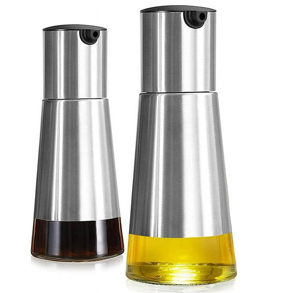 Olive Oil and Vinegar Dispenser Set, 2 Pack Cruet with Elegant Glass Bottle Drip Free Design
