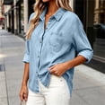 thumbnail image 4 of Cmfcve Women’s Button Down Jean Shirt Lapel Long Sleeve Casual Outer Shirt Thin Fall Denim Shirt, 4 of 9