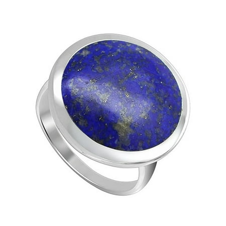 - Gem Avenue 925 Sterling Silver Round Shape Blue Color Lapis Lazuli Ring
