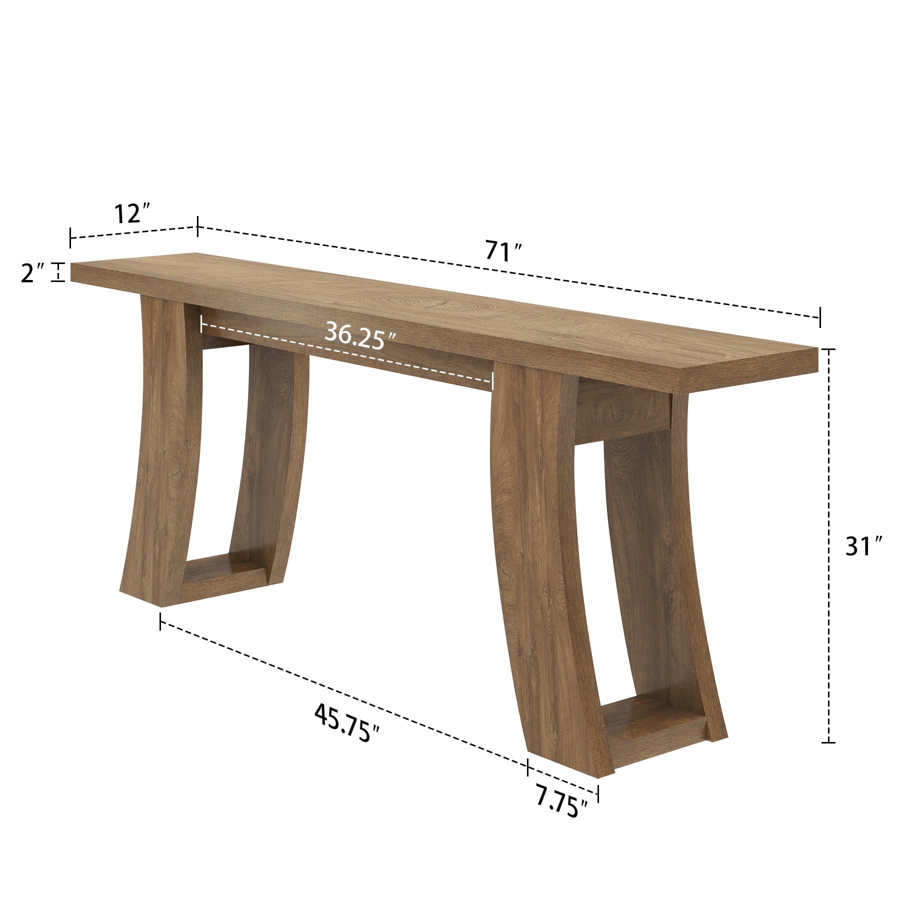Epecoya 70.9 inch Farmhouse Wood Console Table - Light Brown Oak Entryway Sofa Table with Curved Base for Living Room or Hallway