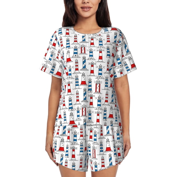 Fotbe Lighthouse And Beacon Conjunto de Pijama Estampado para Mujer, 2 Piezas, Ropa de Dormir con Camiseta de Manga Corta y Shorts Suaves-Medium