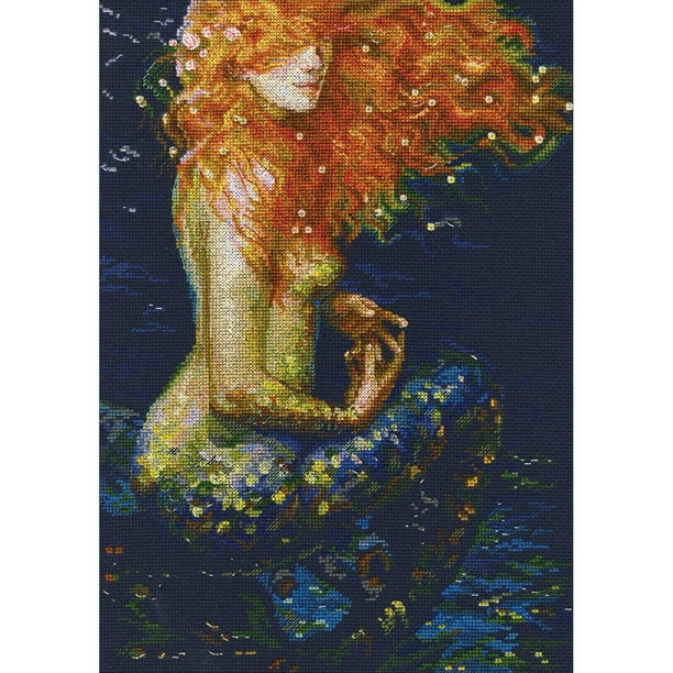 Red Mermaid Counted Cross Stitch Kit, 10" x 14.25", 14 Count - Walmart