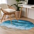 thumbnail image 4 of Abstract Beach Waves Round Rugs for Living Room 4ft Watercolor Blue Ocean Non Slip Circle Rug Washable Low-Profile Indoor Carpet for Bedroom, Dining Room, Bathroom, 4 of 9