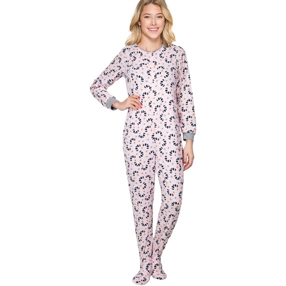 SofiePJ Women's Fun Printed Long Sleeve Fleece Onesies Footed Pajamas Light Pink S